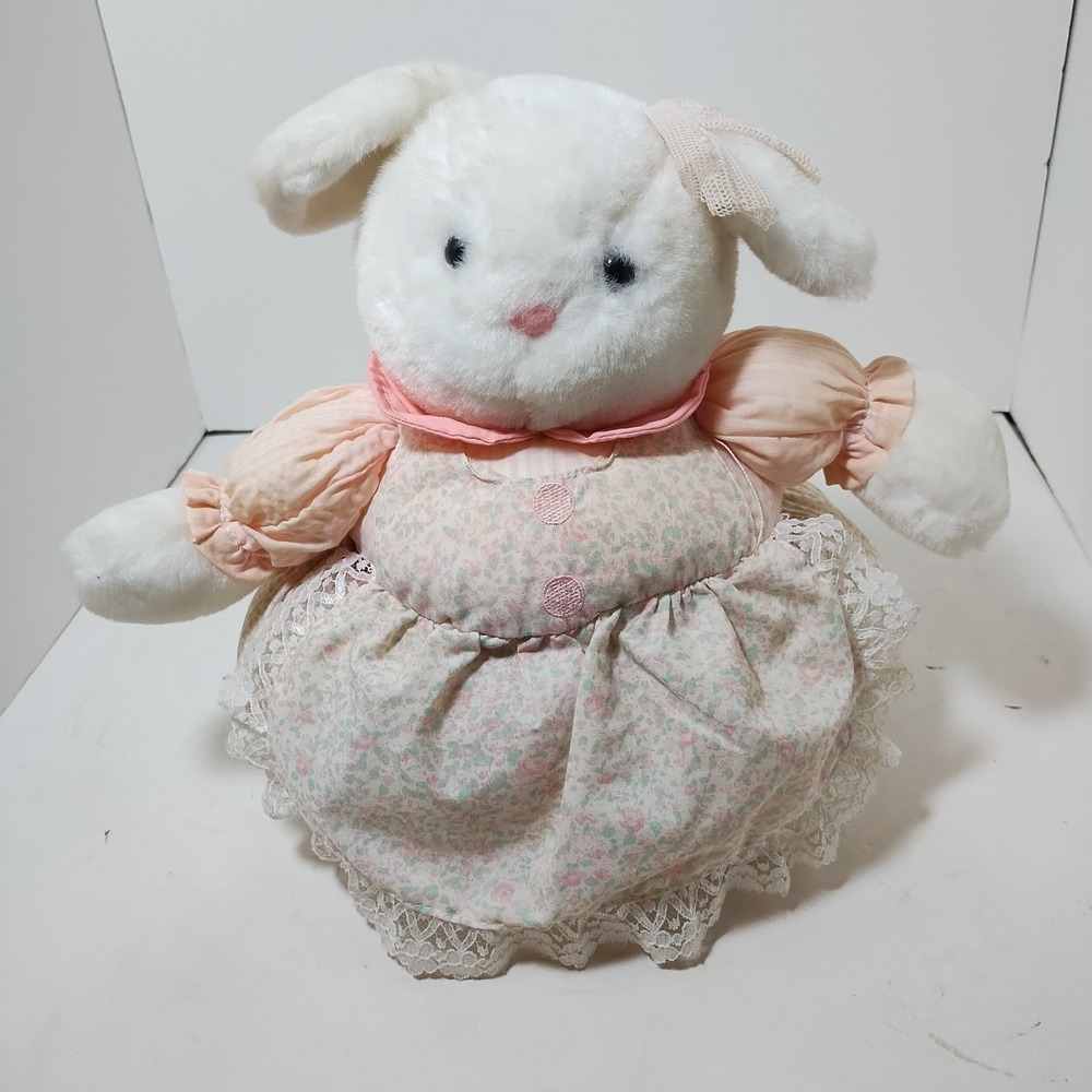 Vintage 1990 TL Toys Rabbit Plush Easter Bunny Gift Basket Pink Stuffed Animal